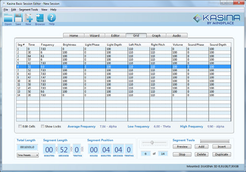 KASINA Basic Session Editor - Tabellarischer Editor