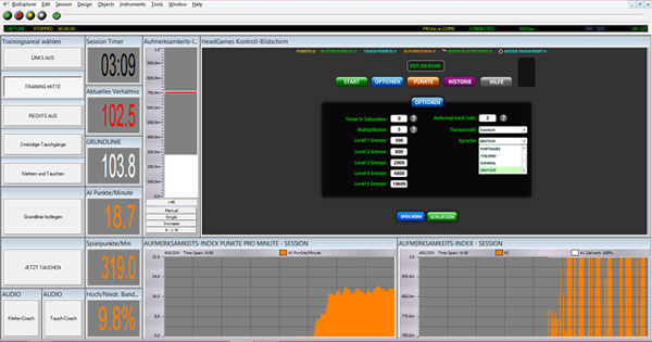 LIFE HEG-Neurofeedback-Training Trainer-Bildschirm